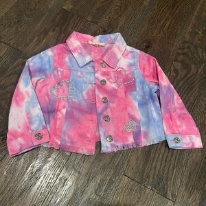 Baby Sara Pink and Blue Tie-Dye Heart Embellished Jacket size 3T